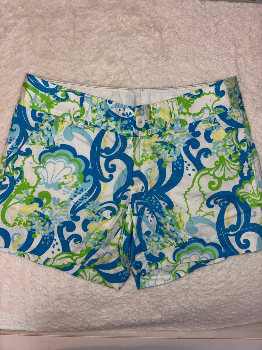 Callahan White Shorts with Blue & Lime Floral Swirl Print